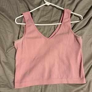 cropped pink ribbed tank